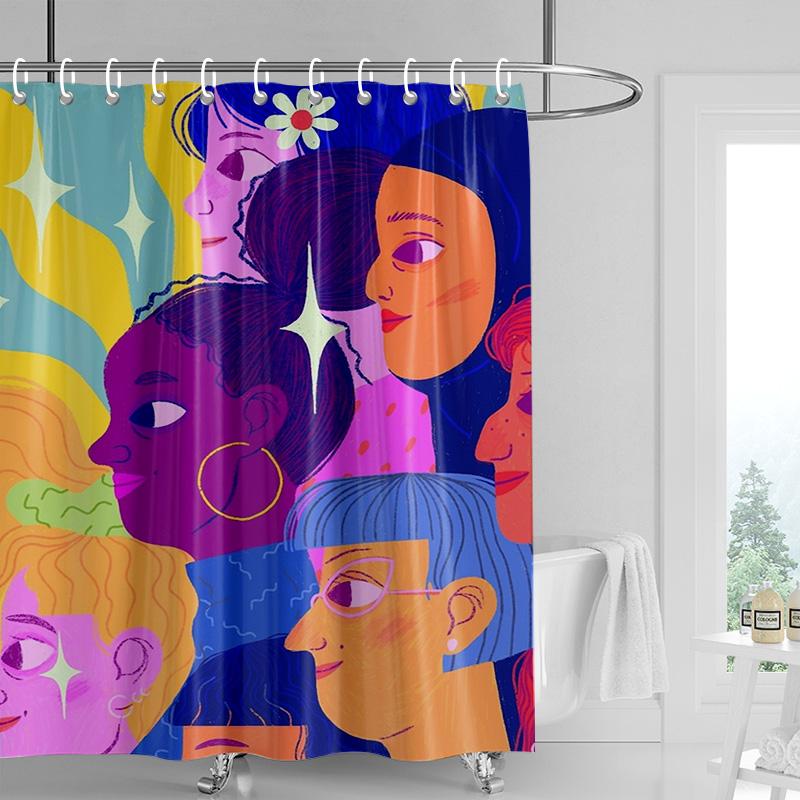 Nordic Minimalist Figure Illustration Shower Curtain Hotel Homestay Bathroom Partition Curtain Waterproof and Moisture-proof