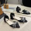 Baotou Sandals Women's Summer 2025 New Pointed Thick Heel Rhinestone Bow High Heel Single Shoes