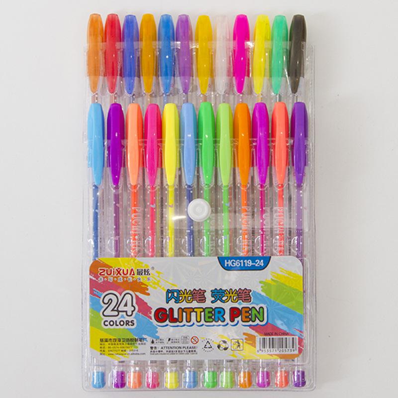12/24/48 pezzi Glitter 1.0MM Gel Penne Set per scuola ufficio libro da colorare diari disegno scarabocchio arte Gel Pen