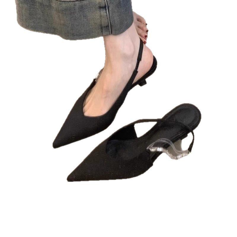 French Celebrity High Heels 2025 Spring and Summer Temperament Elegant Rhinestone Pointed Head Shallow Mouth Thin Heel Bag Head Empty Sandals