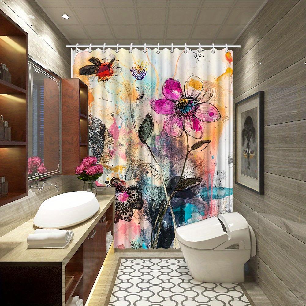 1pc Vibrant Abstract Watercolor Pink Flower Shower Curtain - Modern Floral Art, Fluid Brush Strokes, Colorful Background W90XH180cm
