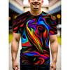 Men's Vibrant 3D Abstract Swirl T-Shirt - Colorful Artistic Pattern, Casual Polyester Knit