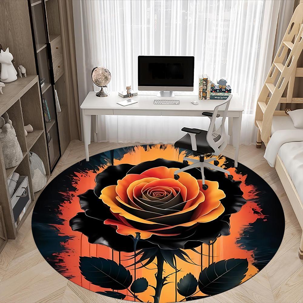 1pc Rose Bloom Office Round Area Rug, Indoor Mat Suitable ForOffice, Under Office Chairs Bedroom Living Room Home Decor, Room Deco,  n41