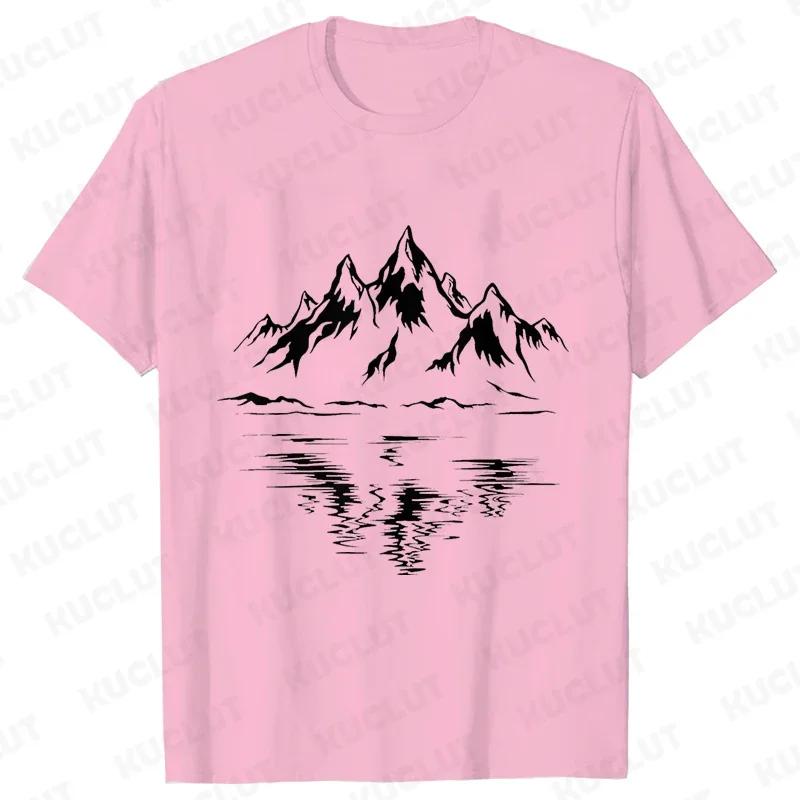 Herr-T-shirt med bergstryck 100% bomull bekväm kortärmad T-shirt för sommaren