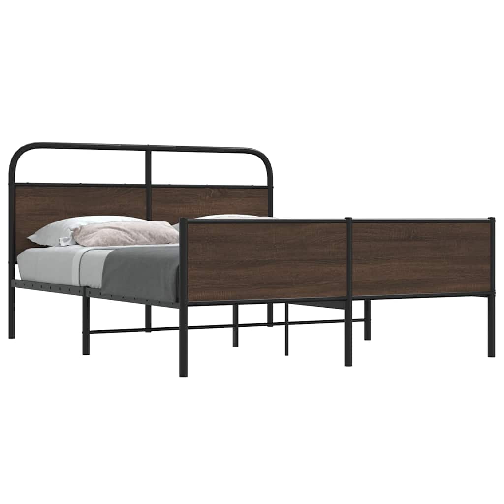 Metal Bed Frame Without Mattress Brown Oak Effect 150x200 Cm