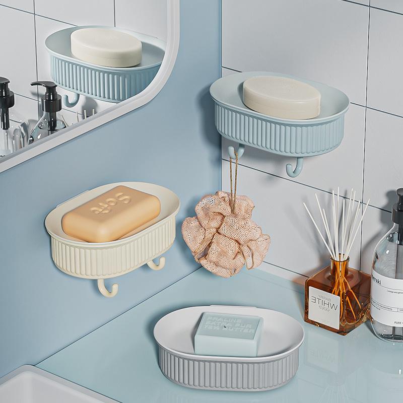 No-Punching Roman Pillar Soap Box – Household Wall-Mounted with Hooks, Bathroom Drainage Storage Rack, Shelf