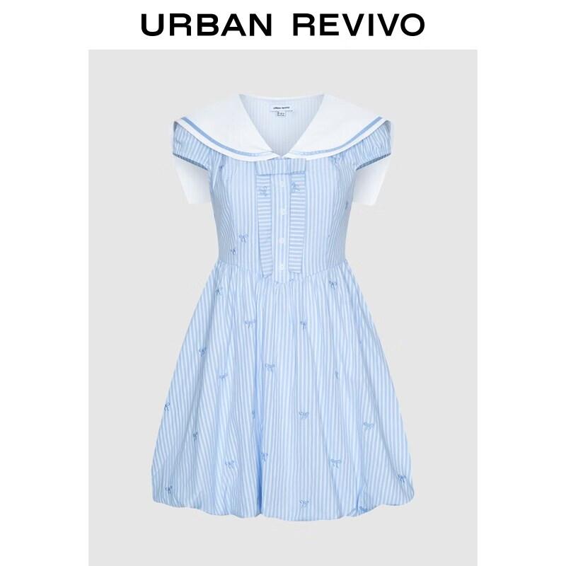 UR2026 Women s Striped Bow Navy Collar Dress S