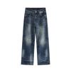 Unisex Relaxed Fit Straight Leg Denim Jeans Water Washed Vintage Style Mid-Rise Loose Wide Trousers