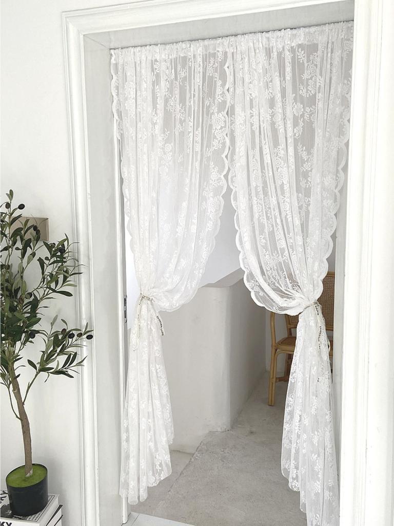 1pc White Flower Embroidery Single Panel Sheer Curtain, Romantic Blackout Curtains for Bedroom and Living Room