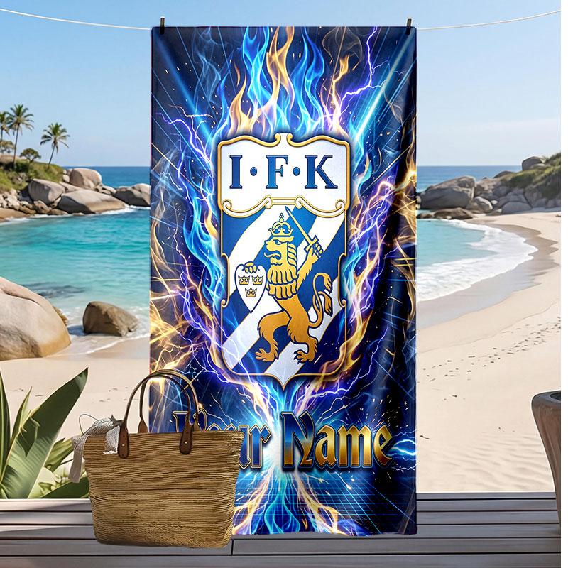Ifk Göteborg Personalized Printed Beach Towel Soccer Logo Support Custom Name Text Absorbent Towel For Sport Travel Special Gift