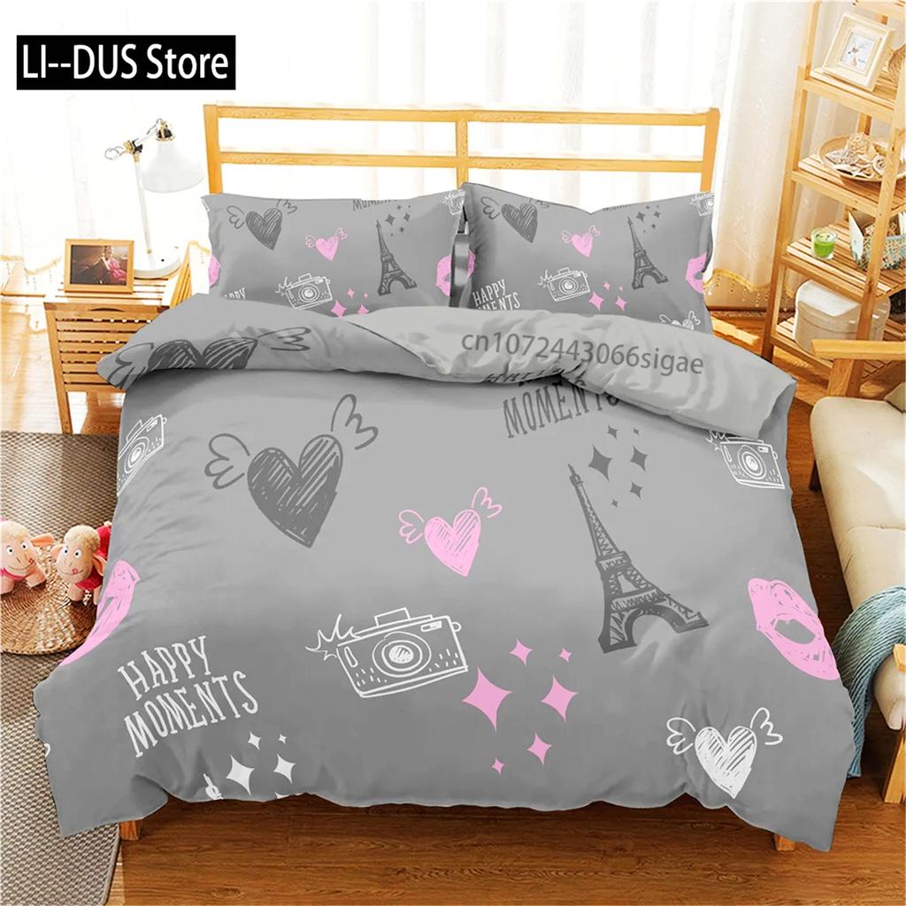 Comforter Eiffel Tower King Size Paris Tower Bedding Set Microfiber French Style Home Decor Grey Cityscape