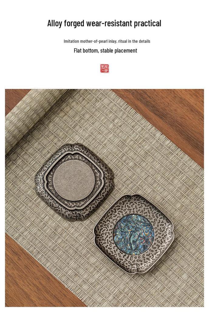 Retro Mother-of-Pearl Coaster Tea Set: Chinese Tea Knife, Anti-Scald Tea Cup Holder, Tea Ceremony Accessories.