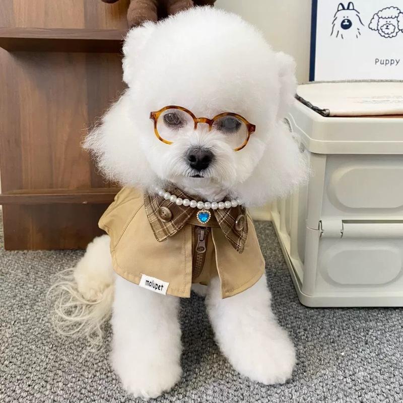 British Style Dog Coat Beige & Brown Plaid with Adjustable Straps Durable Polyester Pet Gentleman's Vest for Small Medium Dogs