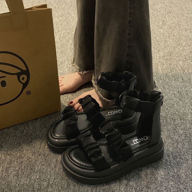 Summer Round Toe Tip Platform Sandals for Women Roman Style Daily Luxury Original Comfort Vip Sales Wholesale 2025 Woman Shoes