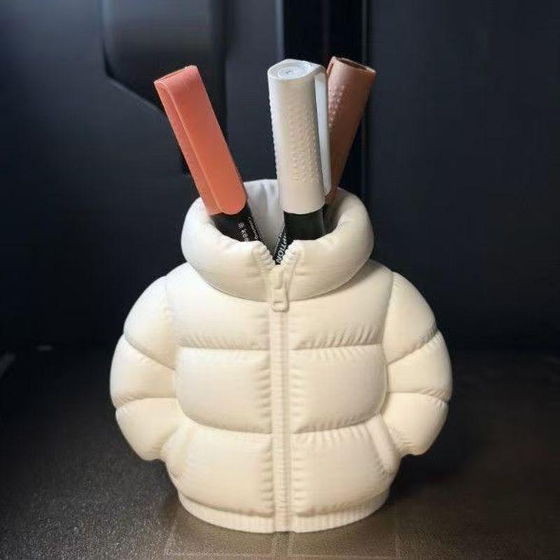 3D Printed Puffer Jacket Pen Holder Gradient Color Abstract Desktop Organizer For Students Home Office Classroom Novelty Gift