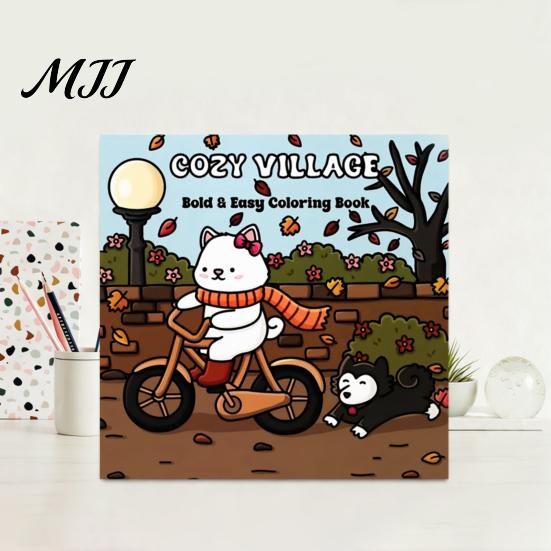 Drawing Pads for Colored Pencils Cozy Village Coloring Book, Thickened Cotton Pulp Paper, Stress Mindfulness Book Relief Portable Creative Art Doodle
