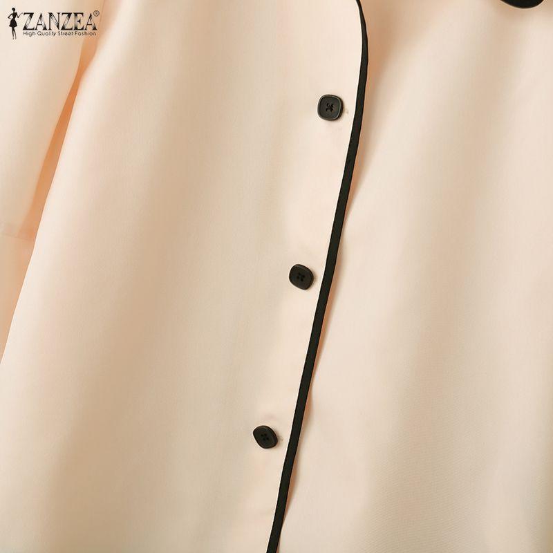 ZANZEA Women Casual Turn Down Collar Loose Half Sleeve Blouse