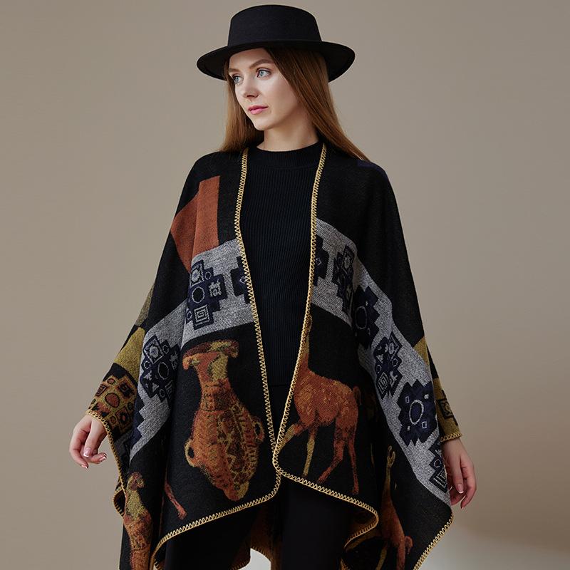 Ethnic Style Cape Shawl Travel Wear A Large Shawl With A Decorative Warm Scarf