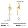 Youthway Fashion Pentagram + Sun Dangle Tassel Earrings Stainless Steel  Gold Color  Plated With Zirconia Women'S Earrings