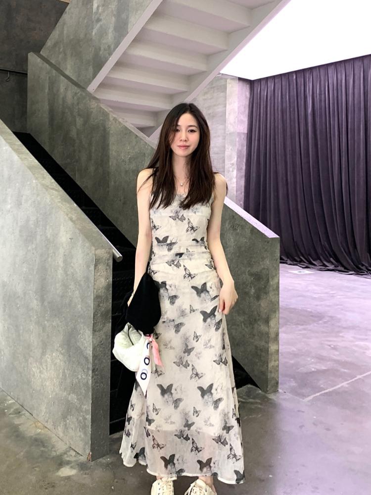 Temperamentní župan Femme Maxi šaty pro ženy Móda Sexy šátek bez rukávů Motýl bez zad Elegantní midi šaty Korea Summer