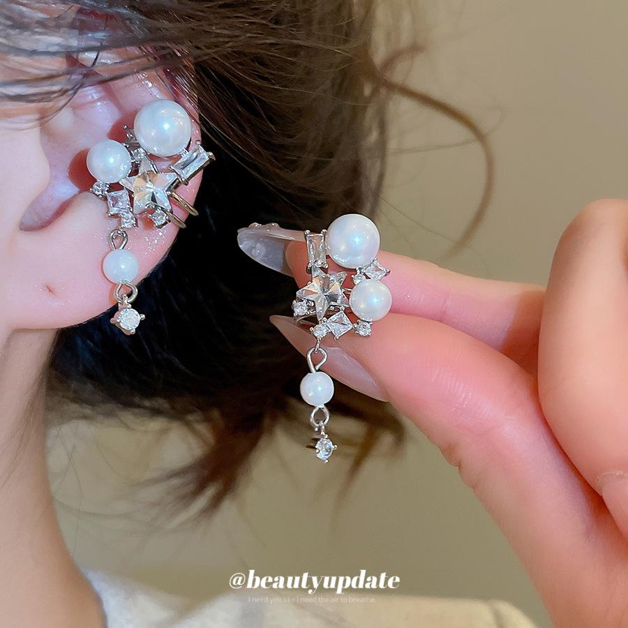 Korean zircon pearl earrings for women without earholes, simple daily earbone clips, light luxury earrings and earrings.