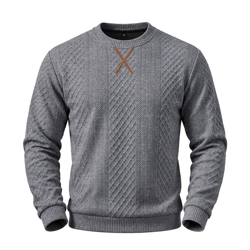 Men's Geometric Jacquard Textured Crew Neck Sweatshirt, Long Sleeve X Stitch Decor Casual Pullover Top for Daily Wear