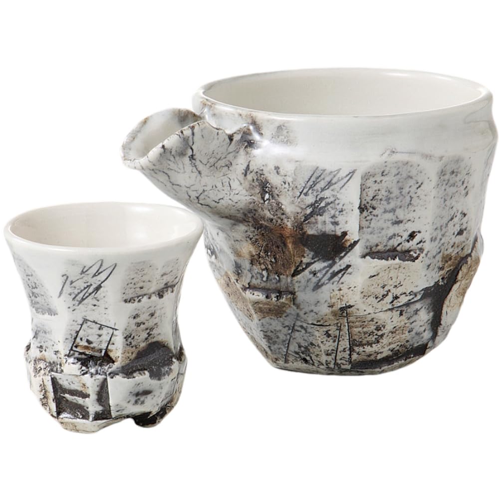 Sake Diameter 13 X 9 X Height Celadon Line Mino Made In Japan Ale-net Set, 8.3cm, 250cc, Engraving, Ware,