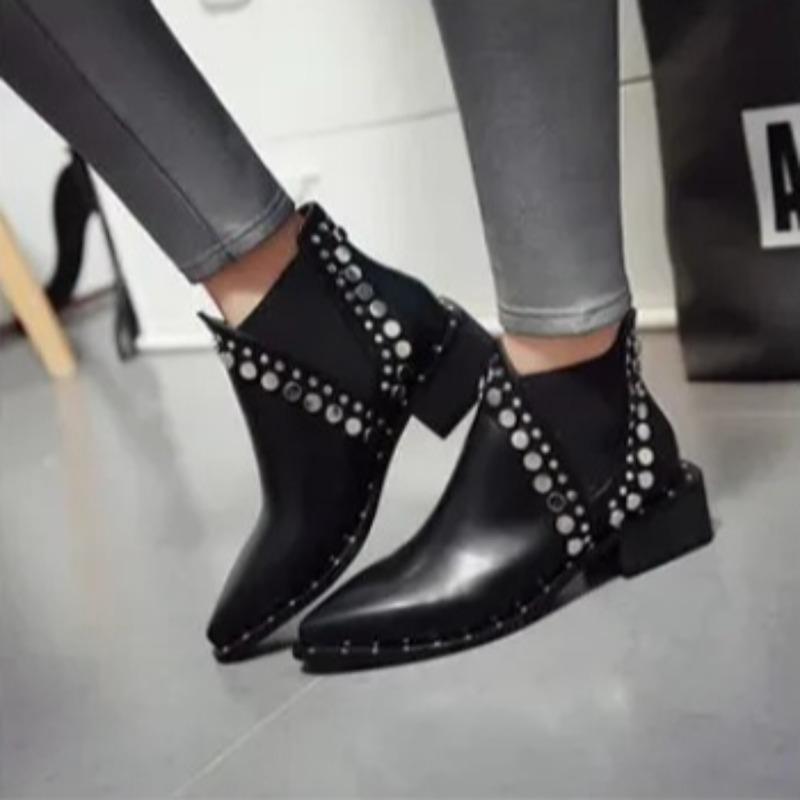 Luxury Designer Shoes Gothic Women's Boots Sexy Pointed Toe Punk Style Rivet-decorated Knight Boot Fashion Ankle Boots for Women