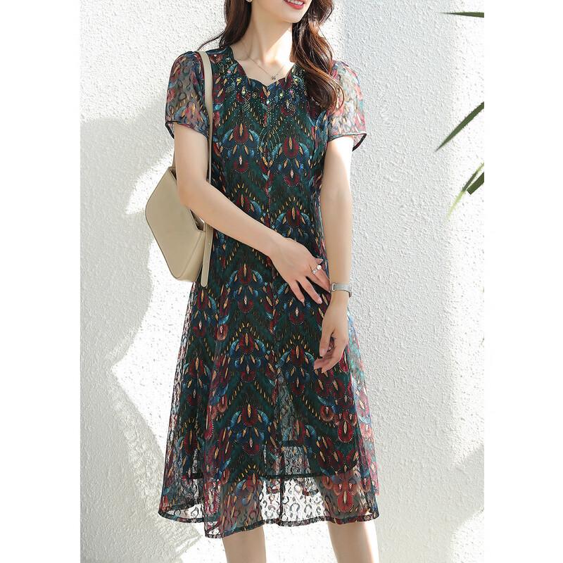 Jianhu Women's Summer Short-Sleeve A-Line Midi Dress