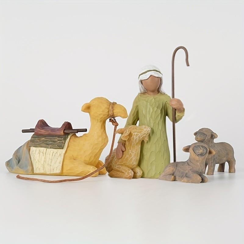 Willow Hand Tree Painted Sculpted Figures Shepherd Stable Animals Ornaments Toy