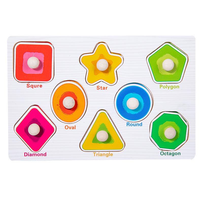 Montessori Wooden Peg Puzzle Board: Animal, Fruit & Vehicle Shape Recognition for Kids