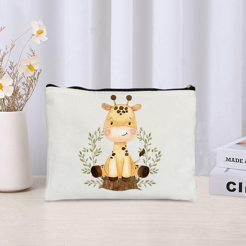 Kawaii Animals Makeup Bag Women Office Supplies Stationery Storage Travel Cosmetic Organizer Eco Canvas Toilet Bags for Ladies