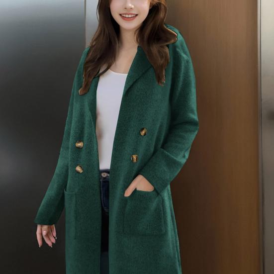 Women's Wool Blend Long Coat Oversized Double Breasted Trench Coat Notched Lapel Fall Winter Warm Overcoat