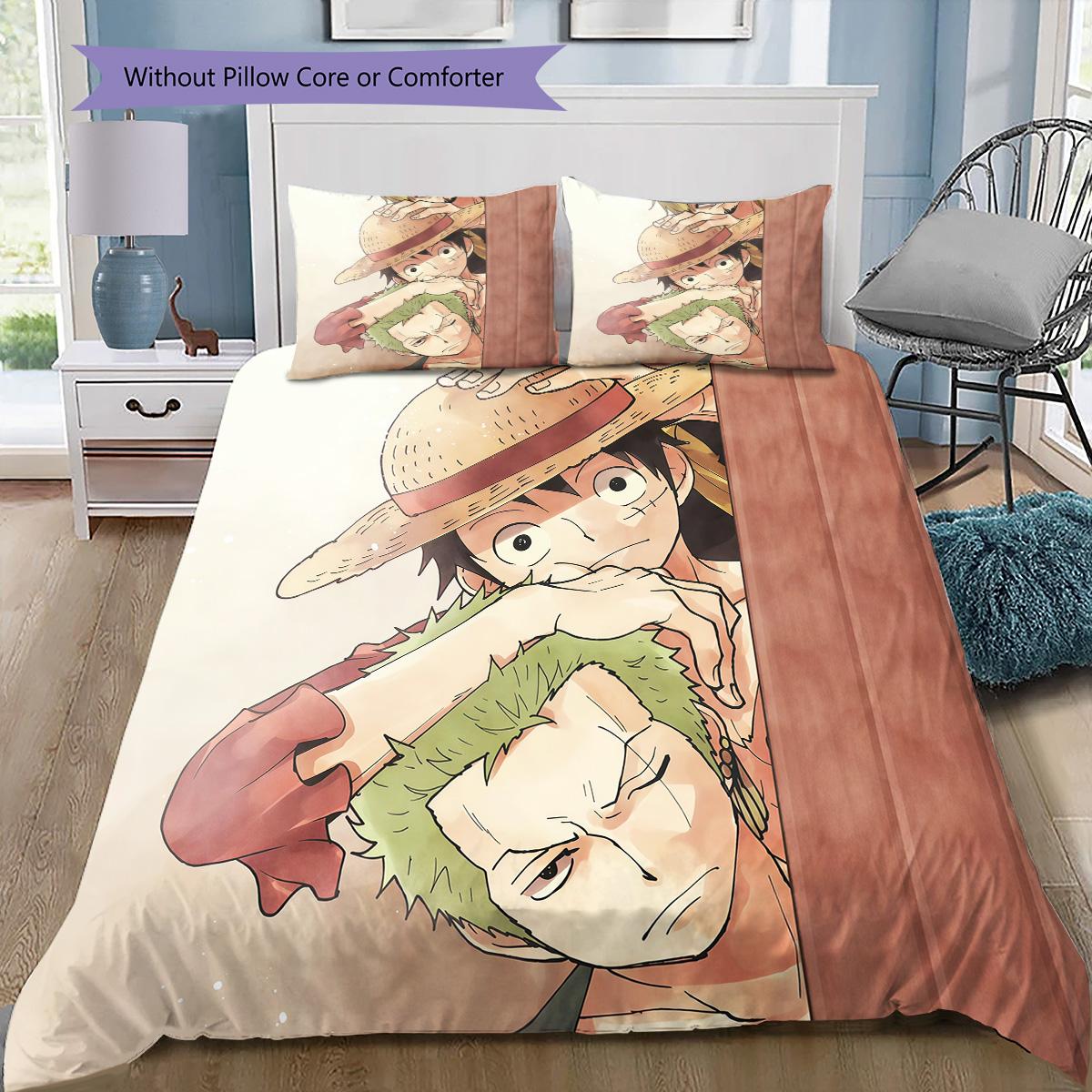 

One Piece Zoro & Luffy Theme Bedding Set, 1 Duvet Cover & 2 Pillowcases, Home Decor, Perfect Gift for One Piece Lovers 135x200cm