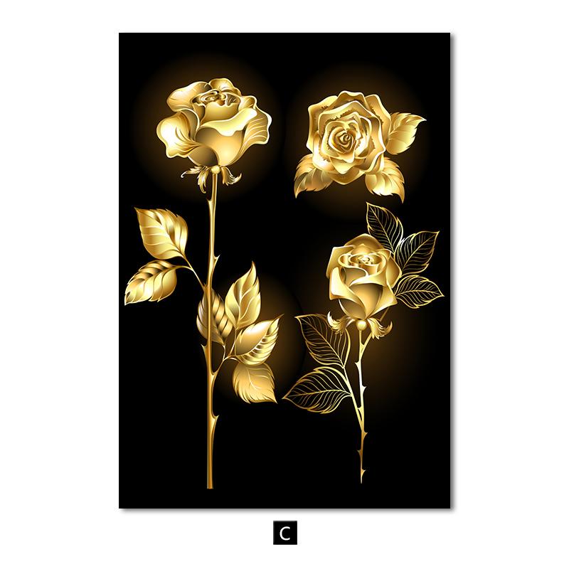 Black Golden Flower Glass Canvas Poster Print Abstract Wall Art Painting Modern Home Decor Nordic Living Room Decoration Picture