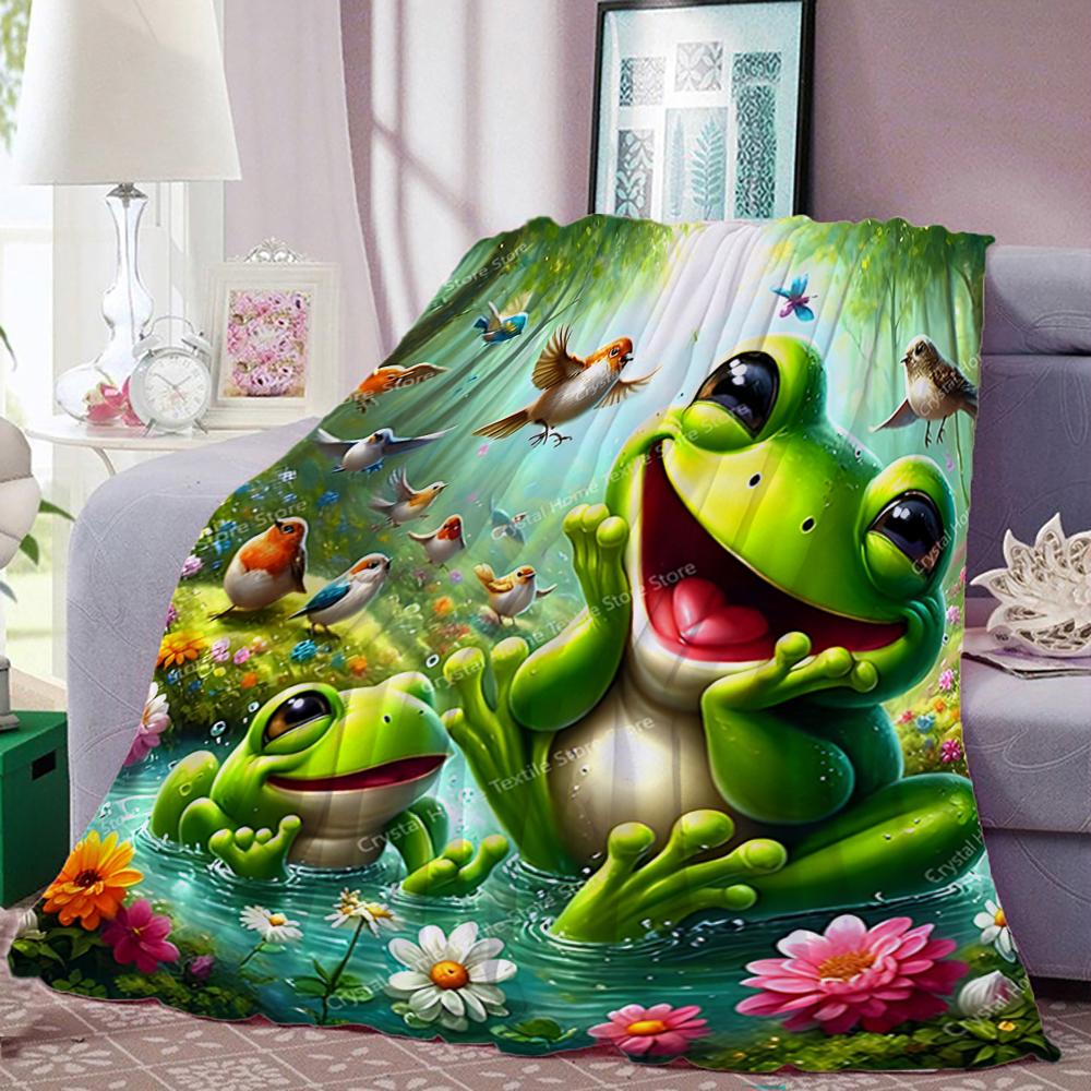 Happy Frogs Play Theme Soft Flannel Blankets,Warm Throw Blanket Comfortable Blanket for Picnic Beds Sofa Home Bedroom Cover Kids
