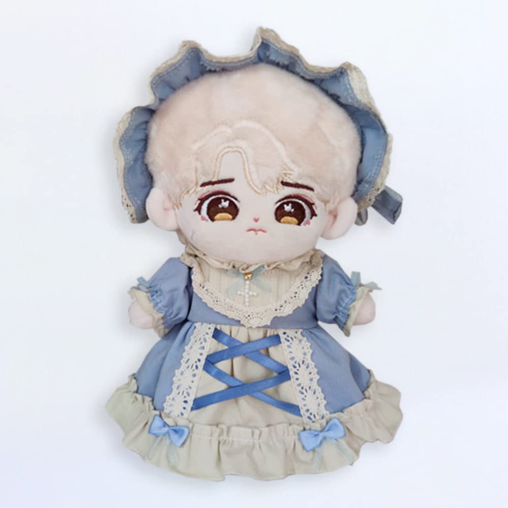 niannyyhouse 20cm Plush Doll Clothes Set Maid Cotton Doll Clothes with Cross Baby Doll (Headband + Dress), Outfit, Letters, Clothes, Dress-Up (Blue)