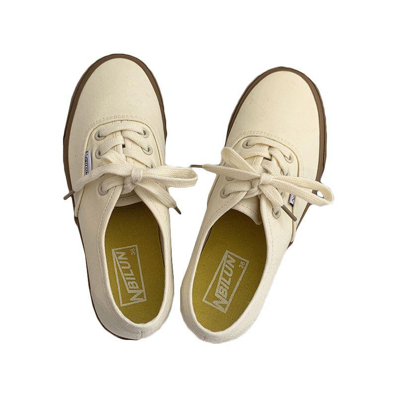 Beige Ladies Casual Canvas Shoes With Low-top Design And Rubber Sole