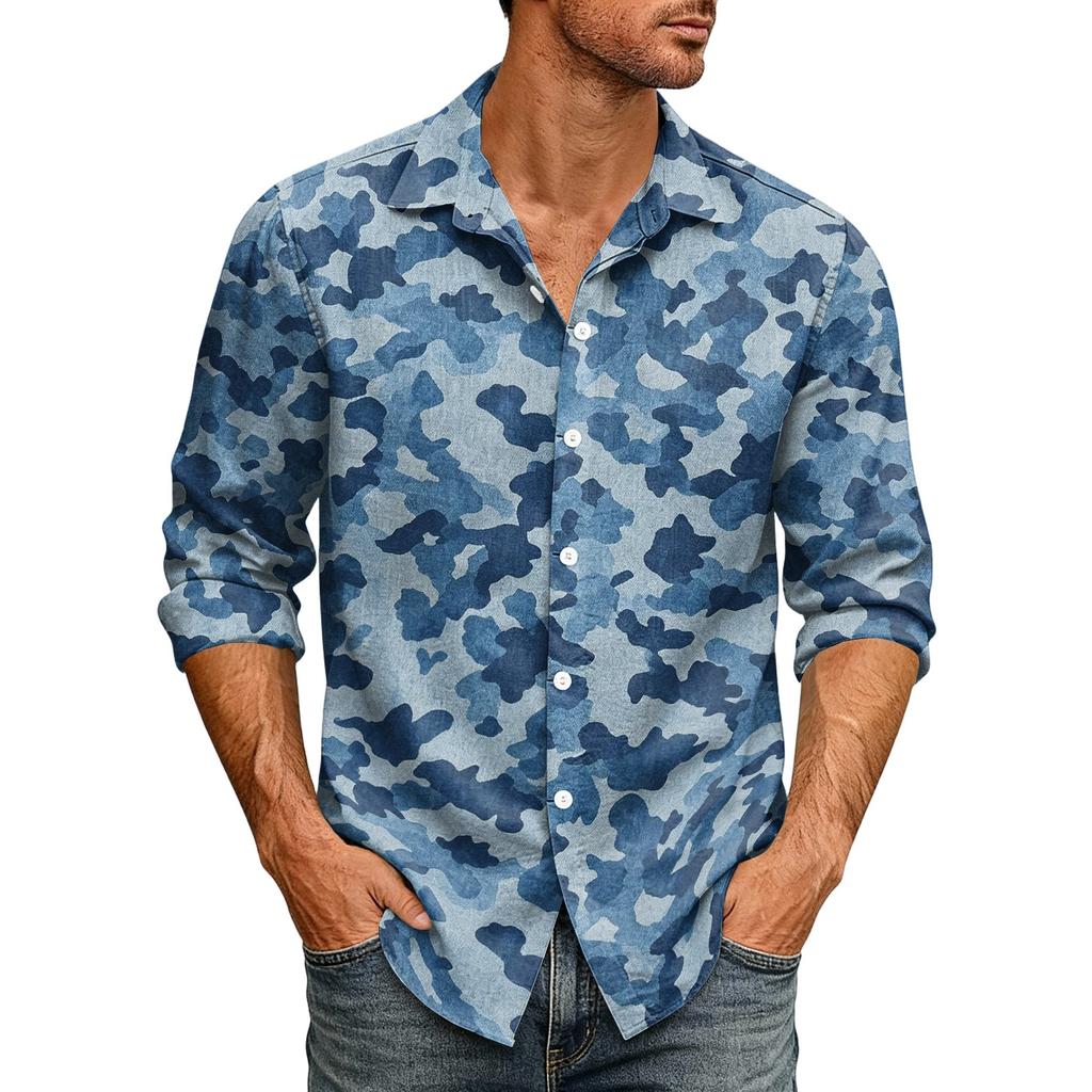 Men's Loose Fit Long Sleeve Shirt Casual Button Down Shirt with Classic Collar for Outdoor Daily Wear Breathable Fabric Suitable for Spring Autumn