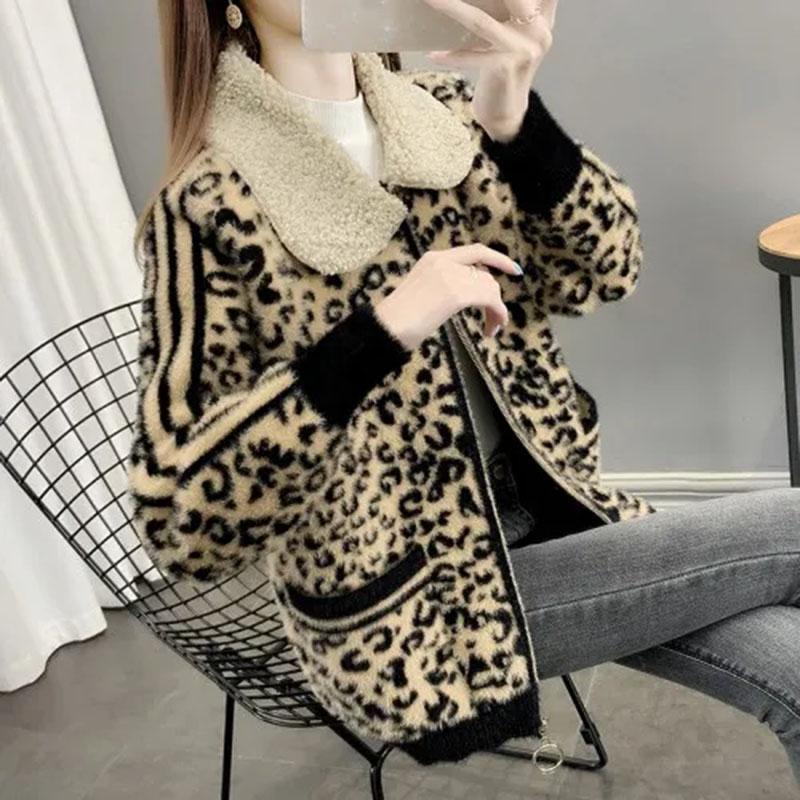 

Пальто с леопардовым принтом для женщин, хлопковый плюш, осень-зима, утолщенный флисовый свитшот, свободного покроя, на молнии, с капюшоном, куртка XXL