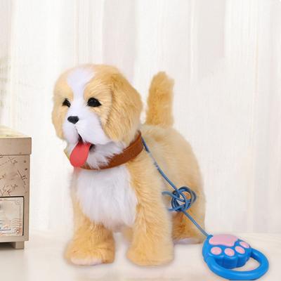 Yousheng Elektrická plyšová hračka pes s vodítkem Olizující jazyk Chodící štěně Plyšák s dotykovým senzorem Realistické zvuky Interaktivní simulace pro batolata