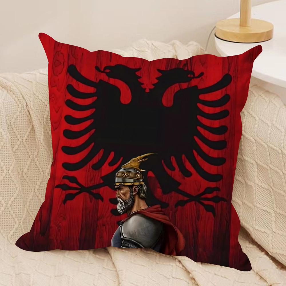 AAlbaniaS Flag Cushion Cover Short plush Doublesided Print Square Throw Pillow Covers Sofa Home Cushion Decor