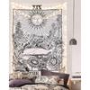 VIKAMA Sonne Tarot Wandteppich Ins-Stil Schwarz & Weiß Vintage Linienkunst Wohnzimmer & Schlafzimmer Akzentwand Dekor Heimdekoration