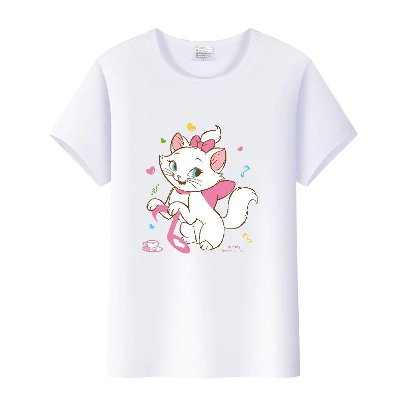 Kpop Fashion Disney Marie Cat Cartoon Love Woman Tees 2023 Summer Tops Short Sleeve Girl T-Shirts Oversized Clothes Mens Blouses
