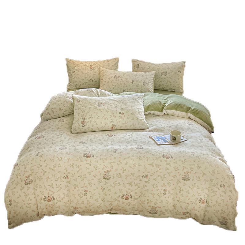 Thickened Milk Fleece Bed Four-Piece Set Warm Coral Fleece Bed Sheet Quilt Cover Three-Piece Bedding
