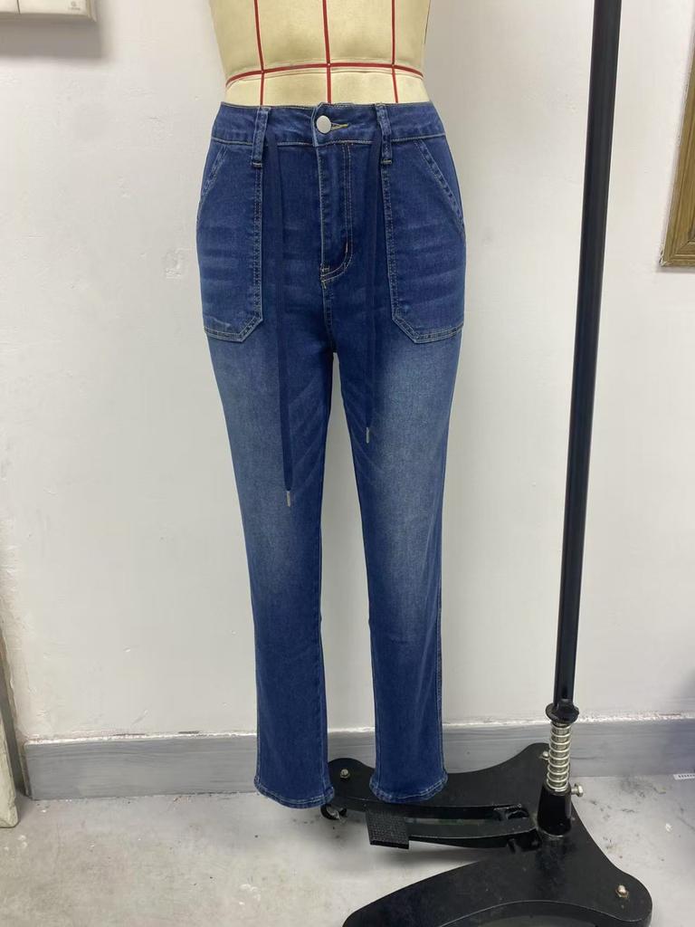 Klassiske allsidige moteriktige denimbukser med høy midje for kvinner