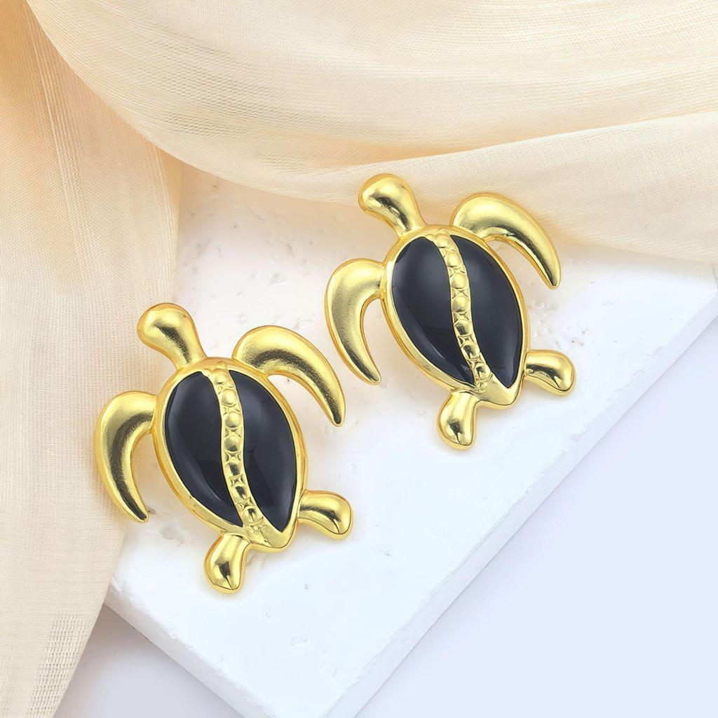 European & American Stainless Steel Colored Turtle Earrings, Hawaiian Drip Oil Marine Life Design