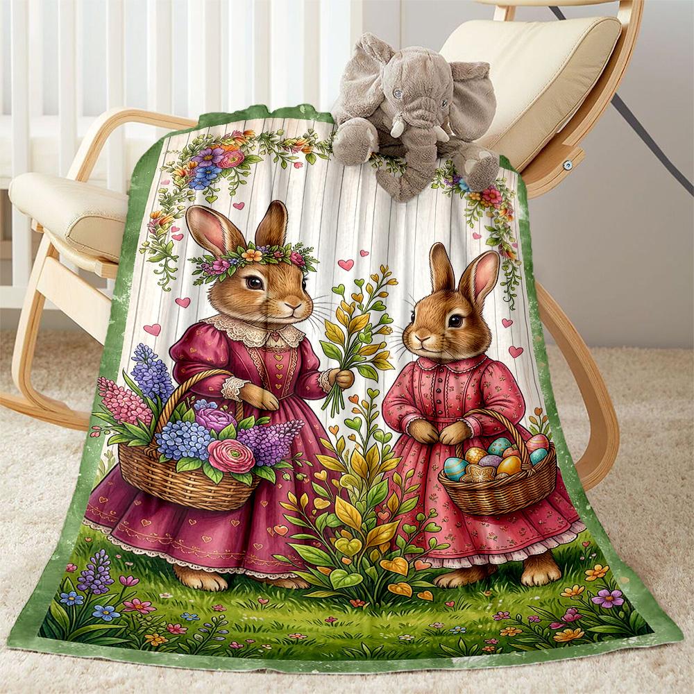 Easter Bunny With Flowers Blanket,Suitable for sofas, offices, travel, living rooms, gift for friends and family,Suitable for all seasons.