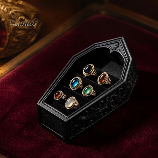 Halloween-Thema Ausstellungsständer Gotische Sargförmige Schmuckaufbewahrungsbox, 3D-gedrucktes Mini-Sarg-Ringschälchen für Kristalle Schmuckaufbewahrung, Gruselig