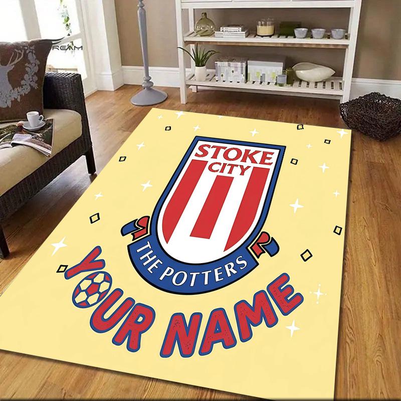 Benutzerdefinierter Name Stoke City Flanellmuster Quadratischer Teppich, Läufer, Teppich für Wohnzimmer Schlafzimmer Sofa Spielzimmer Dekoration, Rutschfeste Bodenmatte